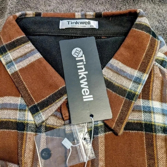 Tinkwell Brown Plaid Flannel Men's XXL Pockets NWT‎ - Picture 6 of 6